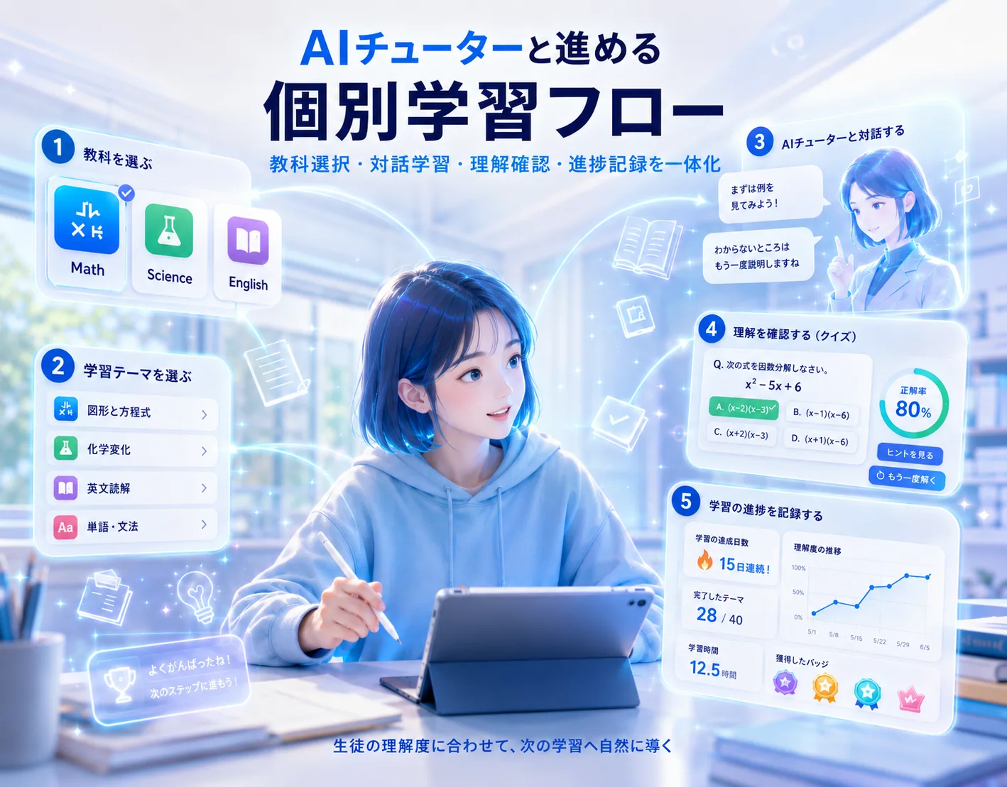 AIチューター搭載 個別学習支援システムの解説ビジュアル 1