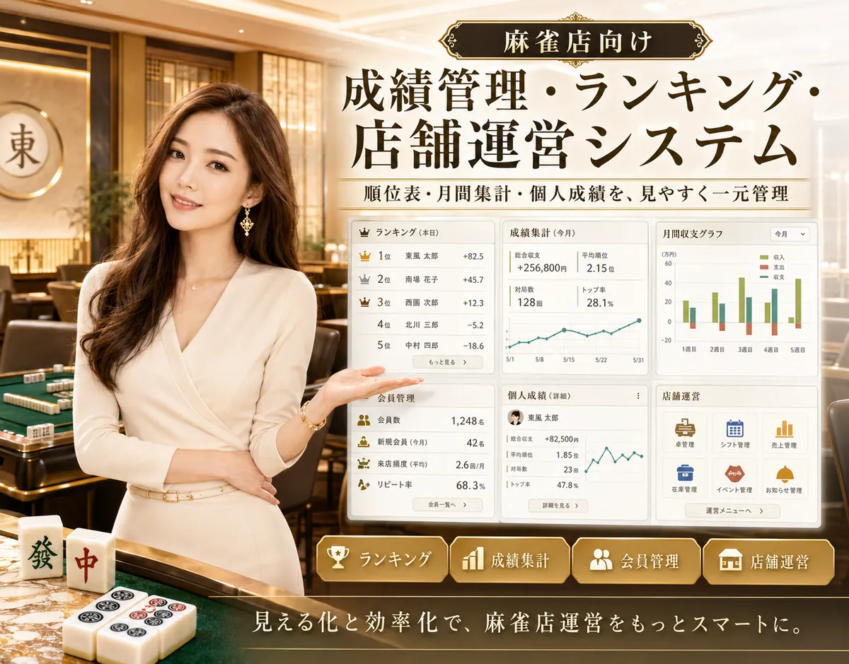麻雀店舗向け 成績管理・ランキングシステムの紹介ビジュアル