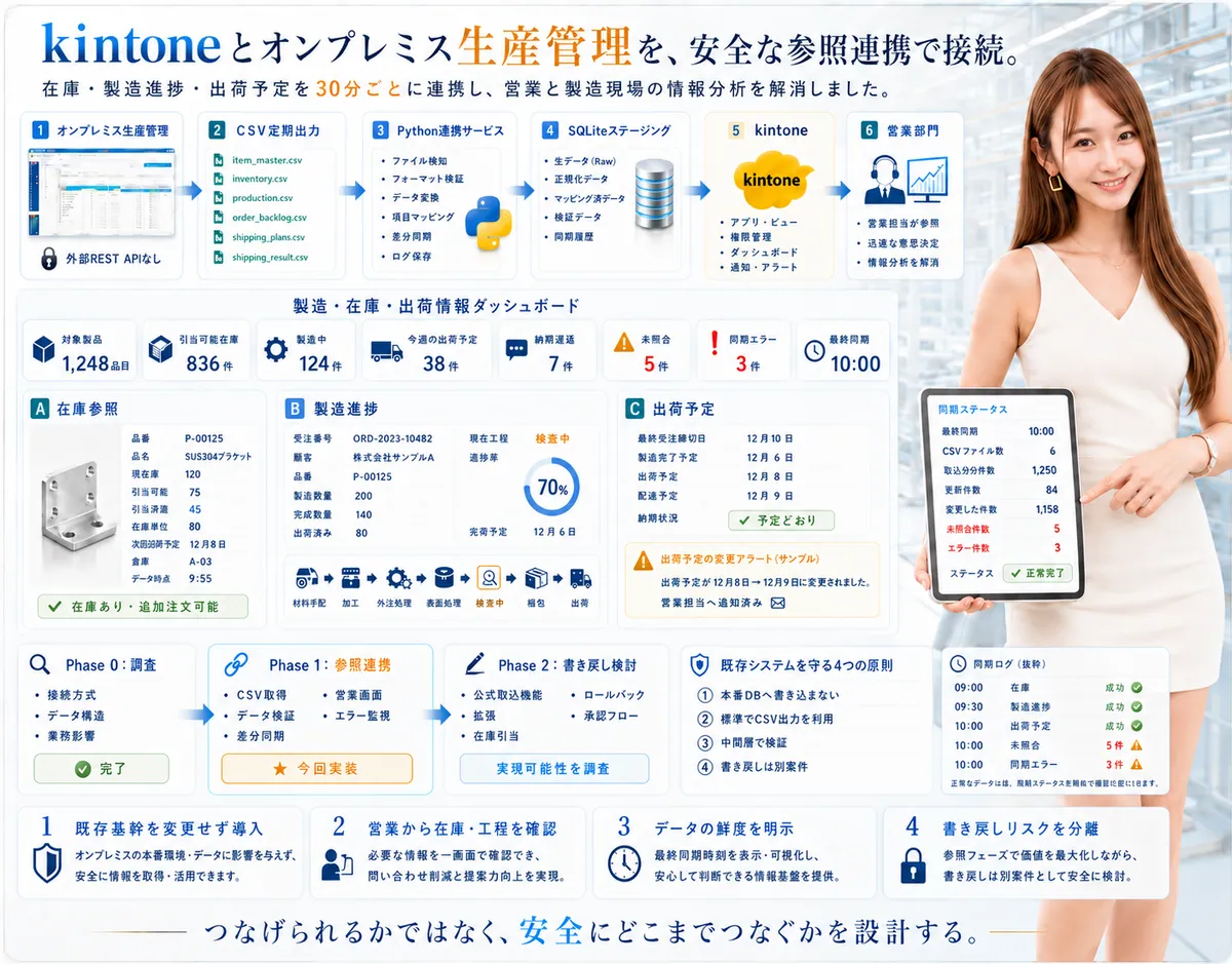 中小製造業向け 生産管理データ可視化システムの紹介ビジュアル
