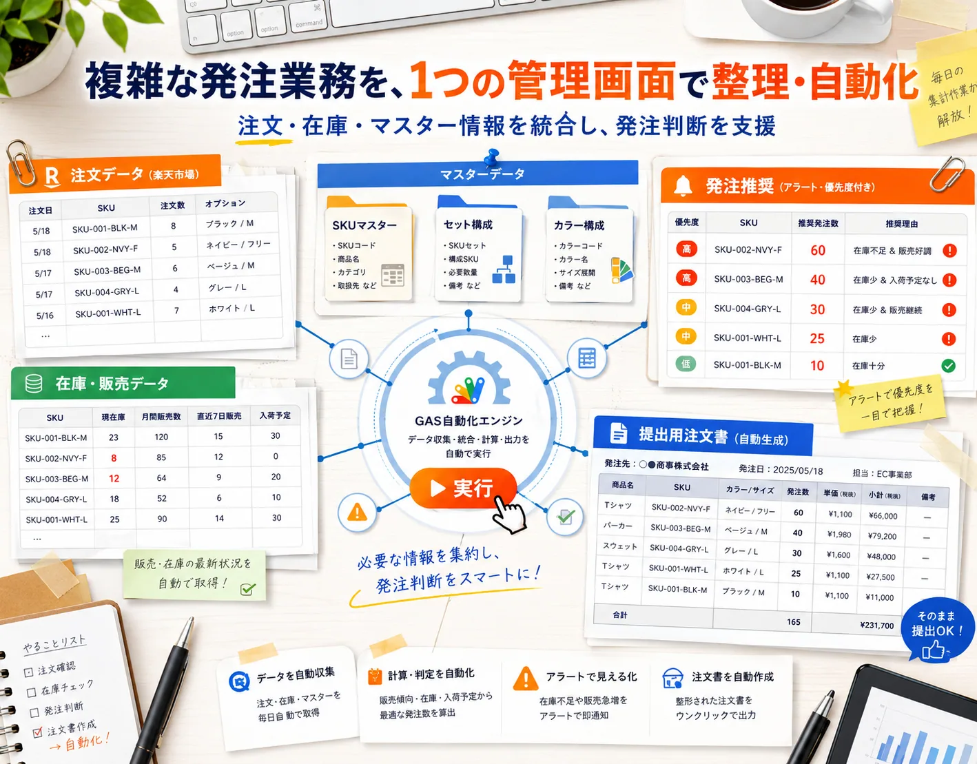 楽天市場 発注管理スプレッドシート自動化の解説ビジュアル 1